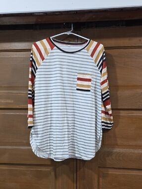 Amazon Women's Long Sleeve Striped Raglan Tee - White, Black, Red, Mustard